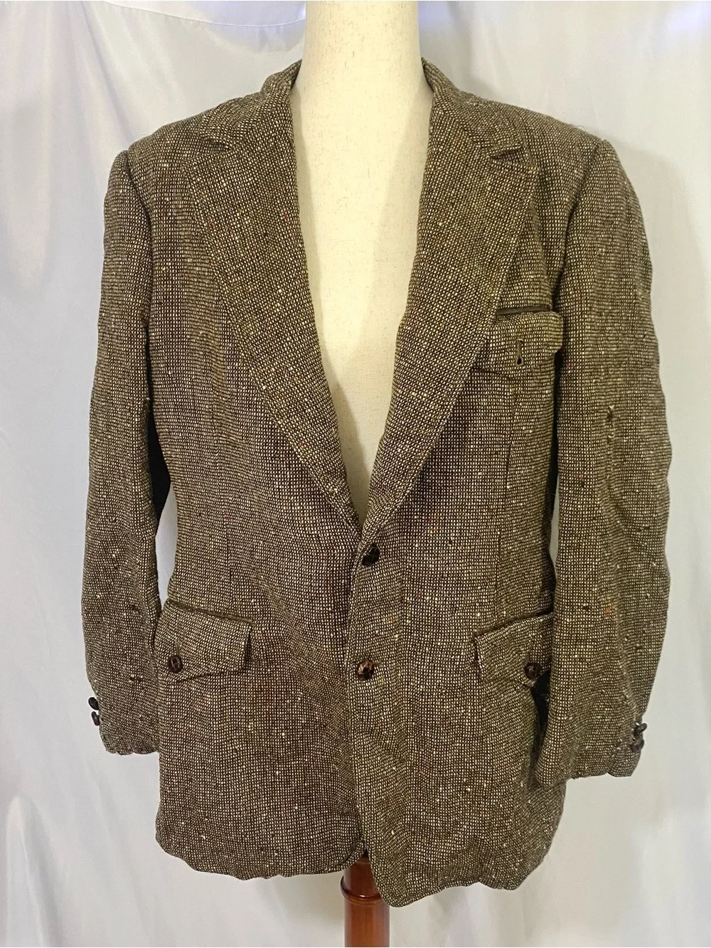 Men's Vintage University Label Brown Tweed Blazer Two-Button Sport Coat Medium